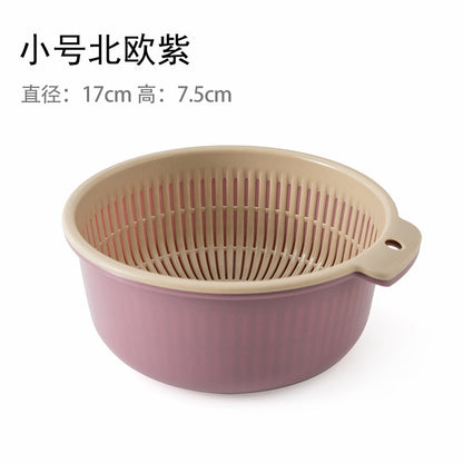 Multifunctional Double-layer Thickened Draining Basket Portable Kitchen Plastic Hollow Draining Draining Rice Washing Vegetables Vegetable Draining Basket