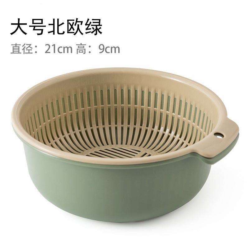 Multifunctional Double-layer Thickened Draining Basket Portable Kitchen Plastic Hollow Draining Draining Rice Washing Vegetables Vegetable Draining Basket