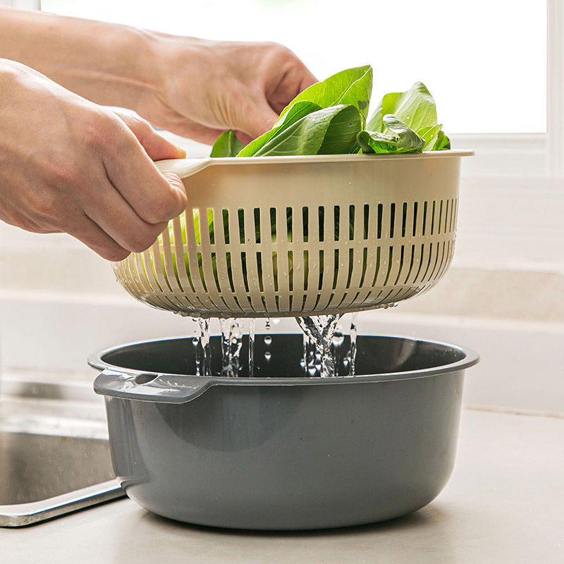 Multifunctional Double-layer Thickened Draining Basket Portable Kitchen Plastic Hollow Draining Draining Rice Washing Vegetables Vegetable Draining Basket