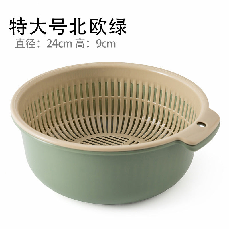 Multifunctional Double-layer Thickened Draining Basket Portable Kitchen Plastic Hollow Draining Draining Rice Washing Vegetables Vegetable Draining Basket