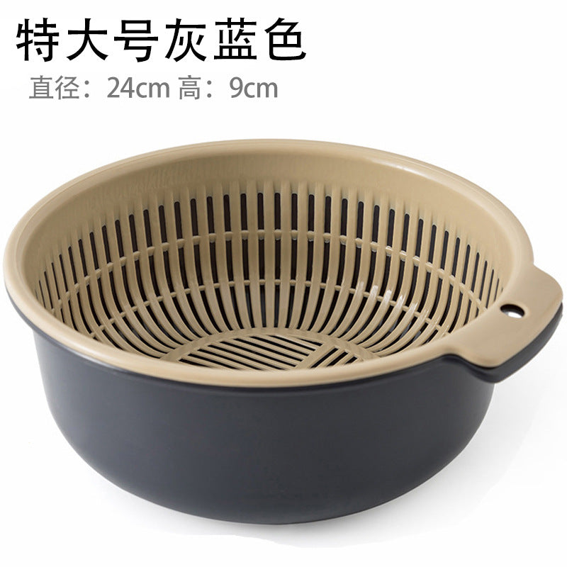 Multifunctional Double-layer Thickened Draining Basket Portable Kitchen Plastic Hollow Draining Draining Rice Washing Vegetables Vegetable Draining Basket