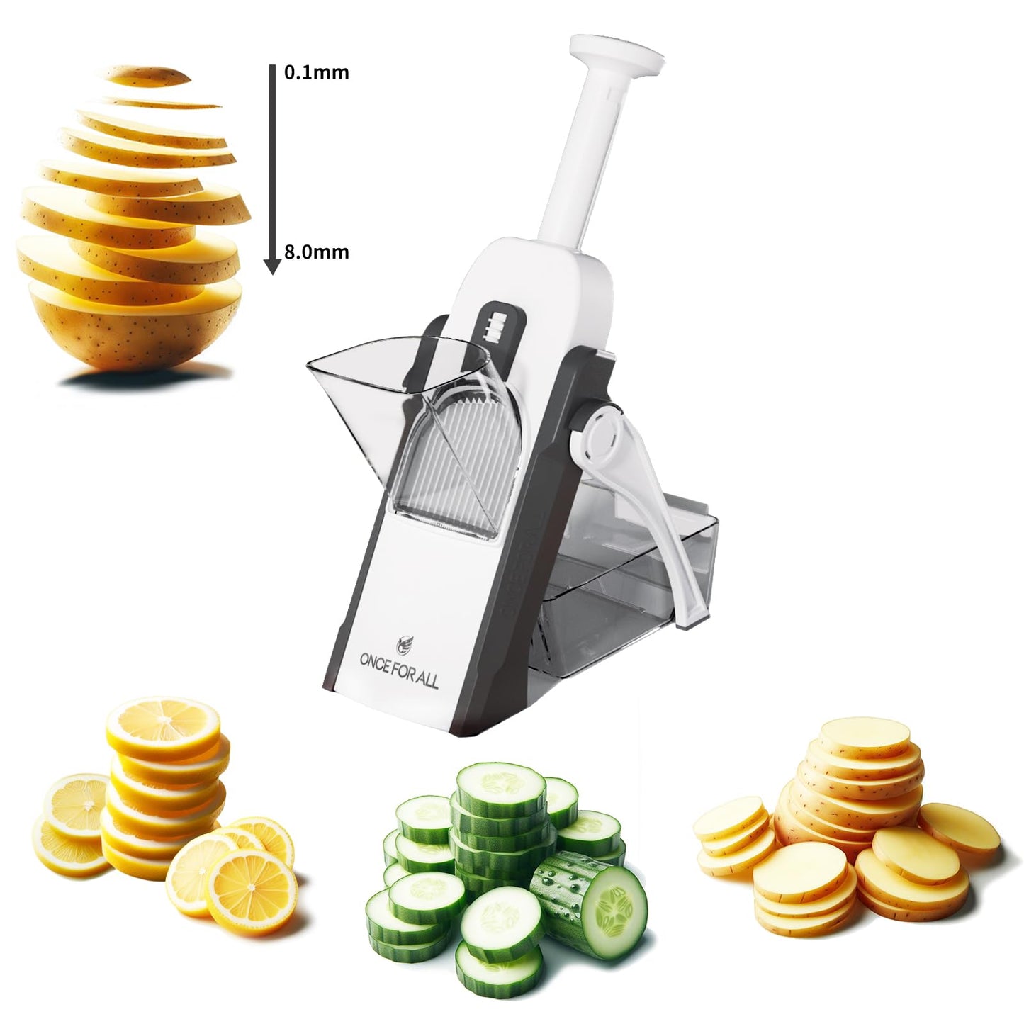 ONCE FOR ALL Safe Mandoline Slicer For Kitchen, Professional Vegetable Slicer Food Potato Slicer, Thickness Adjustable 0.1-8 mm Kitchen Artifact Fast Meal Prep