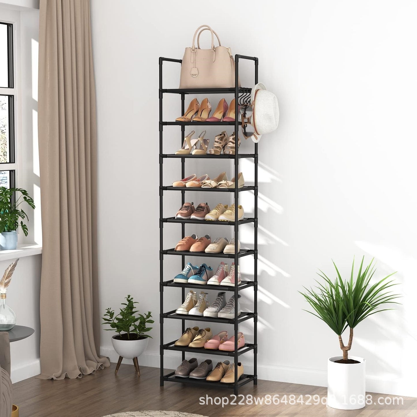 Dust-proof Storage Rack Dormitory Iron Shoe Cabinet Multi-layer Non-woven Simple Shoe Rack With Hook